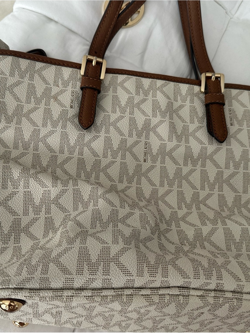 Michael Kors Cream and Brown Signature MK Tote - Picture 2 of 9